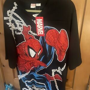 New Marvel Black Football Style Jersey with Red and Blue Spider-Man Design